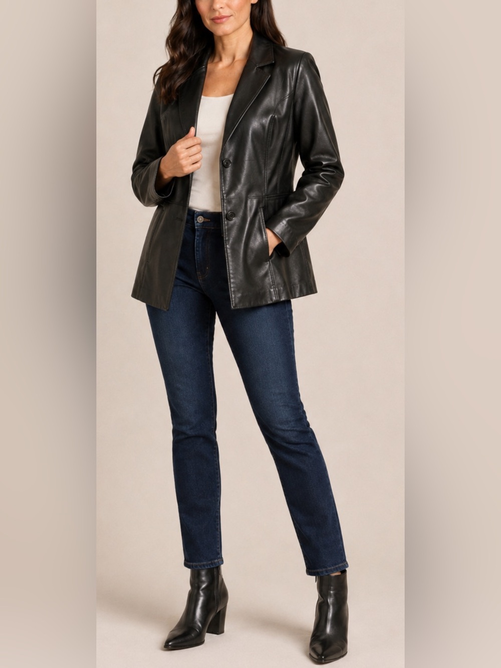 Pelle Studio Wilsons Women’s L Black Genuine Leather Blazer Jacket 2 Button